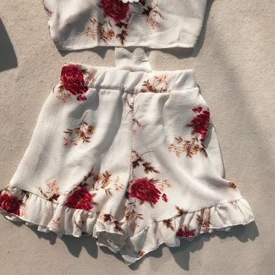Fashion Printed Camisole Ruffled Shorts Suit Two-Piece