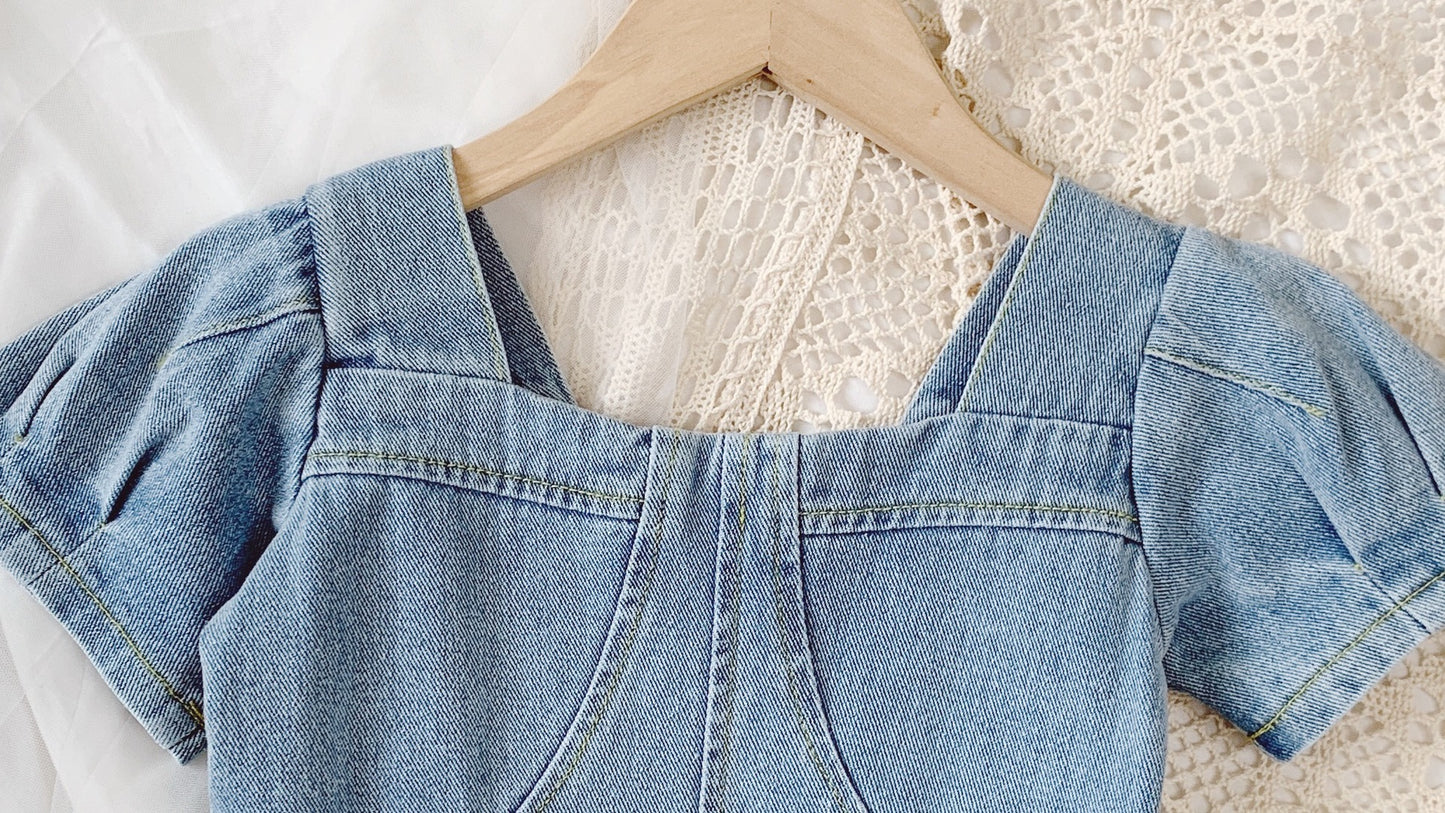 Girls' Dresses Fashion Square Collar Denim Skirt