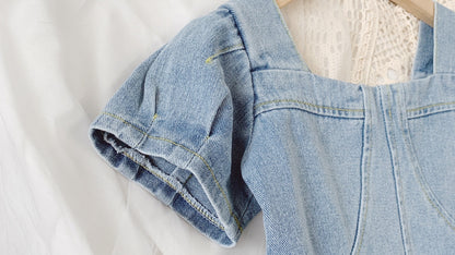 Girls' Dresses Fashion Square Collar Denim Skirt