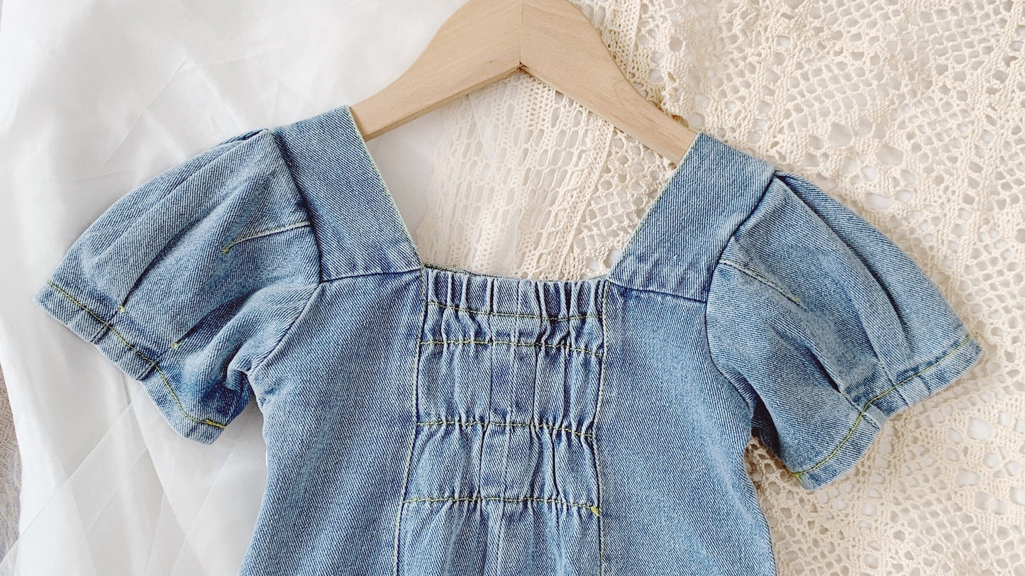 Girls' Dresses Fashion Square Collar Denim Skirt