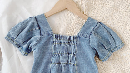 Girls' Dresses Fashion Square Collar Denim Skirt