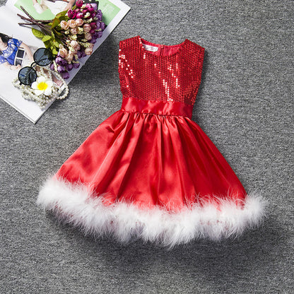 Christmas white fleece bow dress