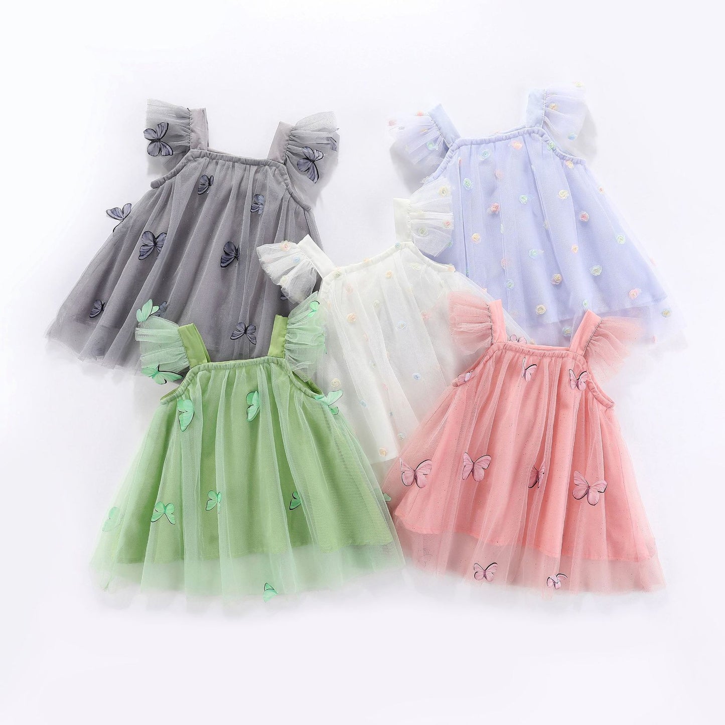 Flounced Sleeve Mesh Children Sling Dress