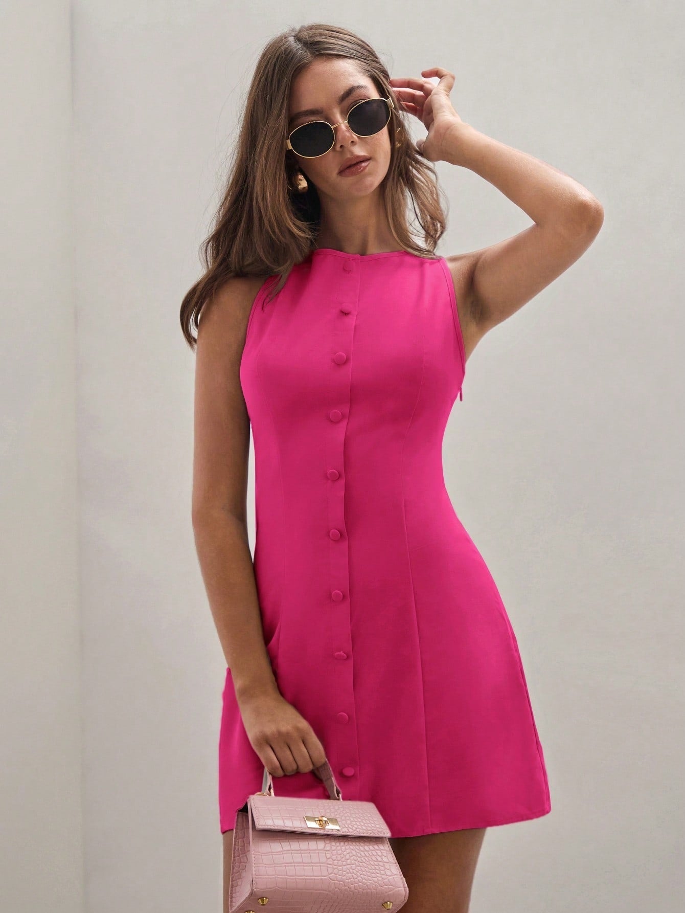 Women's Solid Color Temperament Breasted Sleeveless Dress