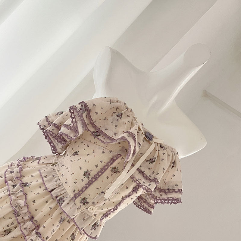 Purple Floral Women's Top Skirt Two-piece Suit