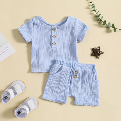 Summer Cotton And Linen T-shirt Shorts Infant Toddler Leisure Pajamas