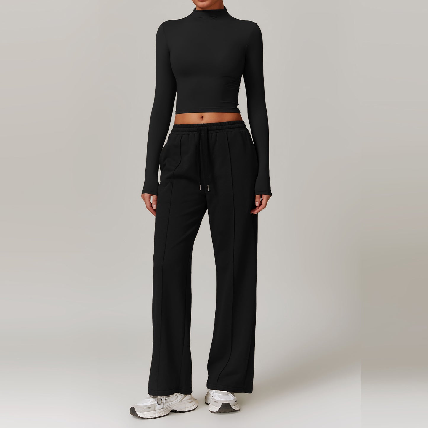 High Waist Wide Leg Slimming Long Sleeve Running Workout Comfort Suit