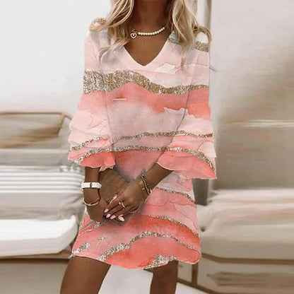 Women's Fashion Print V-Neck Mini Dress