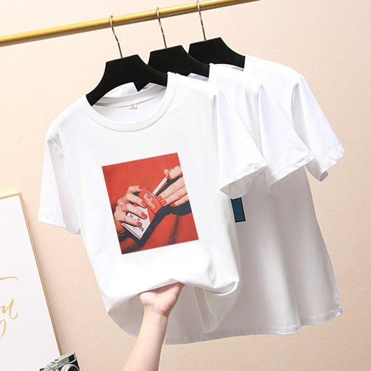 Yoga pants wholesale summer blouse sets of women's new loose cartoon finger print short-sleeved t-shirt a generation