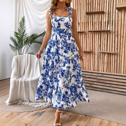 Sexy Sleeveless Lace Printing Fashion Midi Dress