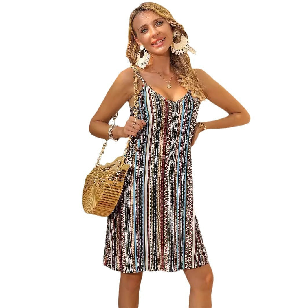 Women's Printed Bohemian Suspender Skirt