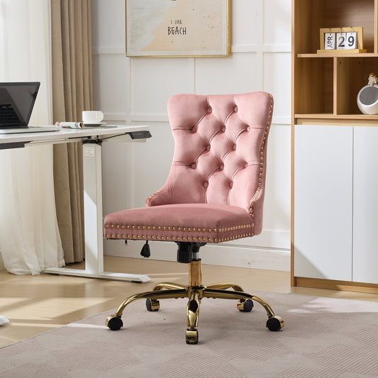 A&A Furniture Office Chair,Modern Velvet Upholstered Tufted Button Home Office Chair With Golden Metal Base,Adjustable Desk Chair Swivel Office Chair