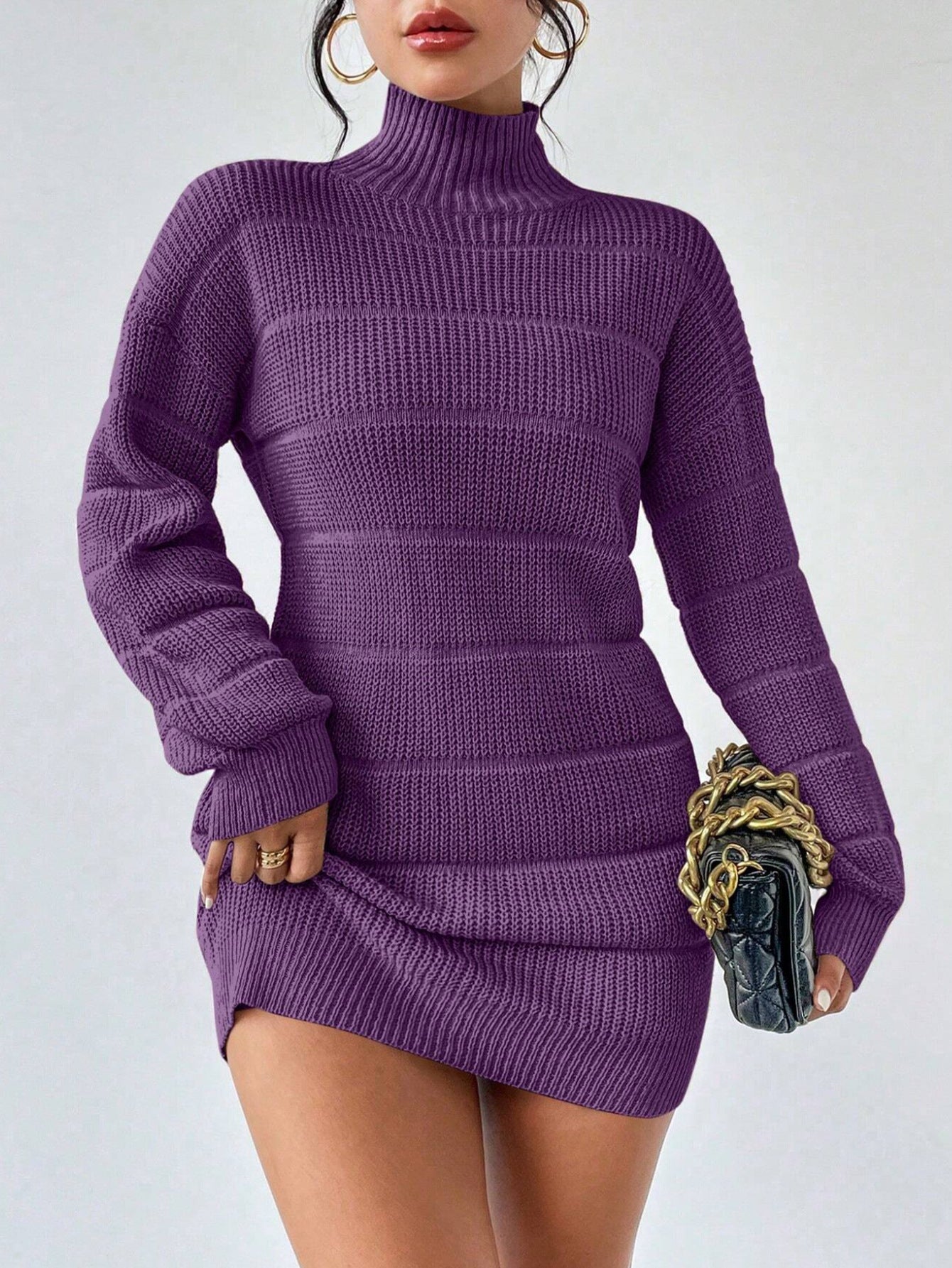 European And American Autumn And Winter Half-high Collar Knitwear Dress