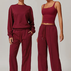 High Waist Wide Leg Slimming Long Sleeve Running Workout Comfort Suit