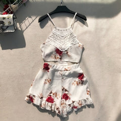 Fashion Printed Camisole Ruffled Shorts Suit Two-Piece
