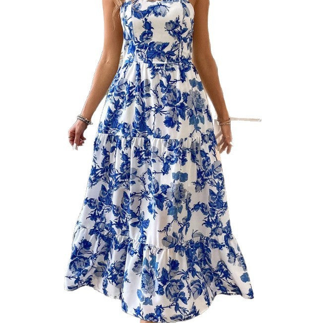 Sexy Sleeveless Lace Printing Fashion Midi Dress