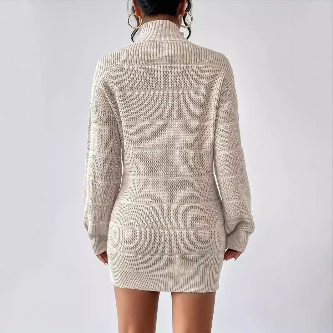 European And American Autumn And Winter Half-high Collar Knitwear Dress