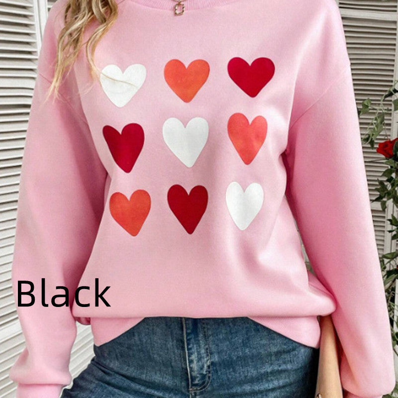 3 Rows Of Heart-shaped Color Pattern Printed Sweater