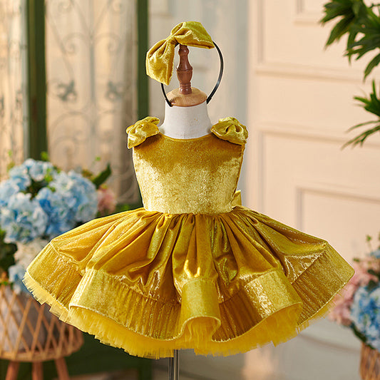 Cute Casual Children Golden Short Type Princess Dress