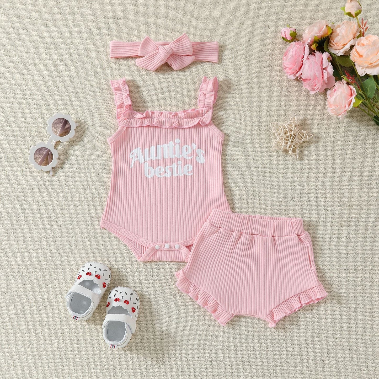 Suspender Top Solid Color Shorts Girls' Summer Two-piece Suit