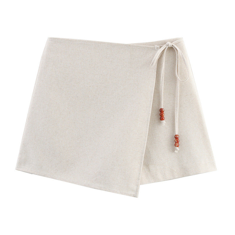 All-match V-neck Beaded Lace-up Vest Beaded Lace-up Solid Color Skirt Skirt Suit