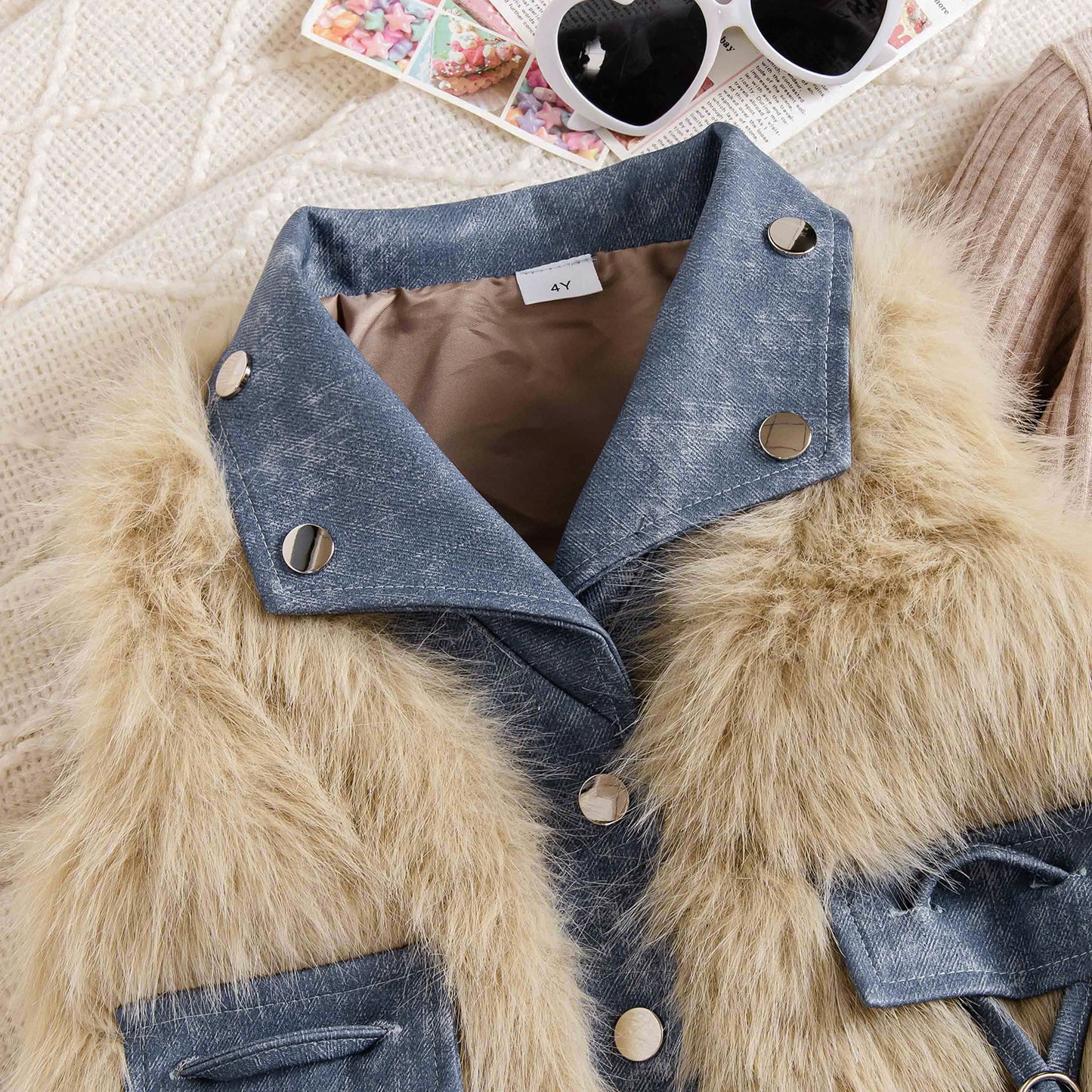 Knitted Sweater Denim Skirt Princess Style Three-piece Set