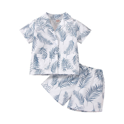 Baby Rainbow Leaves Printed Casual Shorts Suit