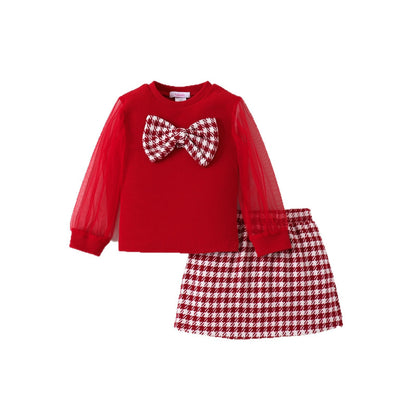 Two-piece Bow Children's Clothing With Long Skirt