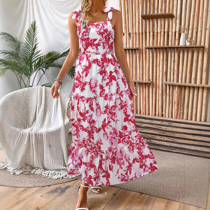 Sexy Sleeveless Lace Printing Fashion Midi Dress