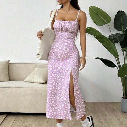 Spaghetti Straps Chest Wrap Slit Sheath Women's Dress