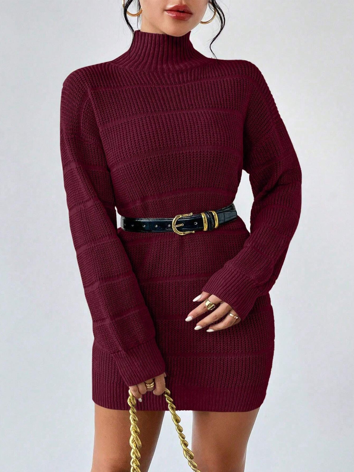 European And American Autumn And Winter Half-high Collar Knitwear Dress