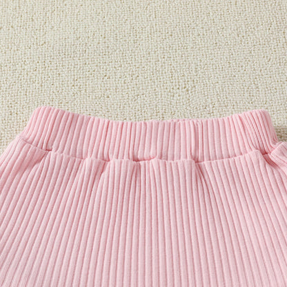 Suspender Top Solid Color Shorts Girls' Summer Two-piece Suit