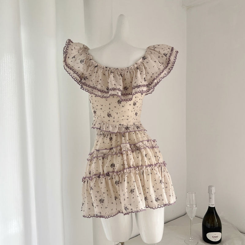 Purple Floral Women's Top Skirt Two-piece Suit